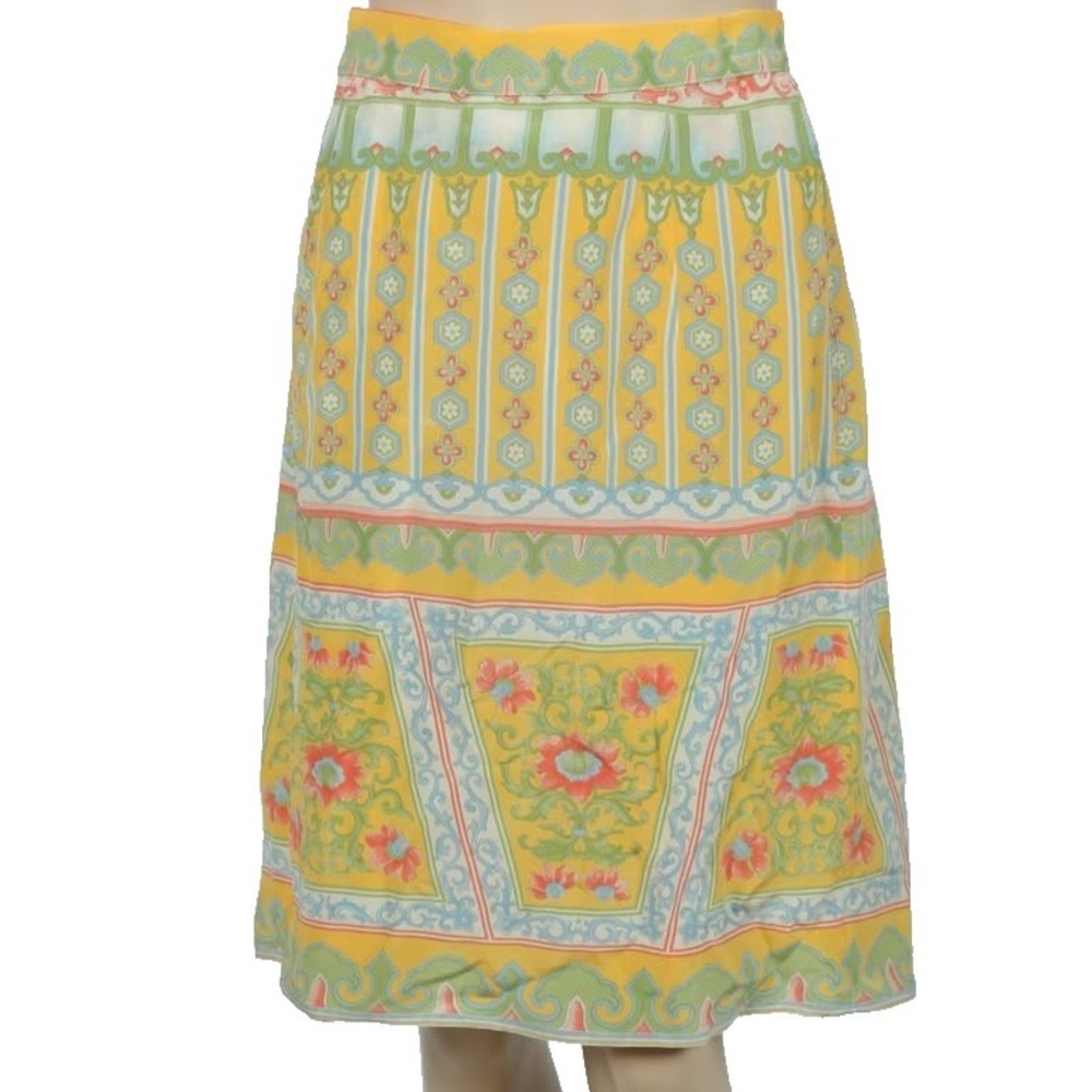 *RARE* Vintage VALENTINO Yellow Green Silk Skirt Size 10 - EUC